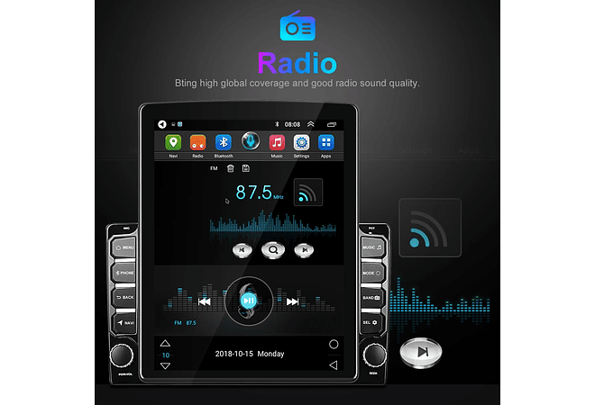IMP0078- Rádio Carro Podofo Android, Tela Vertical, Navegação GPS, Autoradio, Estilo Tesla, Unidade de Cabeça, Receptor Estéreo, RDS, 9.7 &quot;, 2 Din