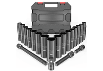IMP0082- Conjunto de soquetes de impacto métrico METERK-Drive, chave profunda para ferramentas de reparo pneumáticas, 9-24mm, 20pcs, 1/2&quot;