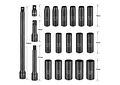 IMP0082- Conjunto de soquetes de impacto métrico METERK-Drive, chave profunda para ferramentas de reparo pneumáticas, 9-24mm, 20pcs, 1/2&quot;