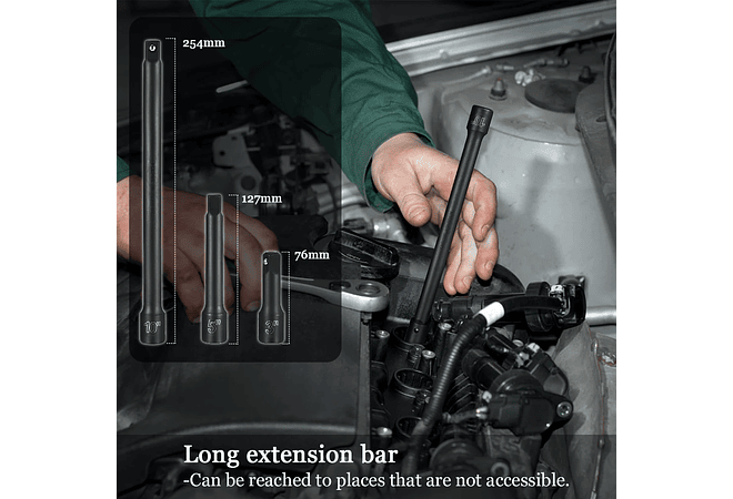 IMP0082- Conjunto de soquetes de impacto métrico METERK-Drive, chave profunda para ferramentas de reparo pneumáticas, 9-24mm, 20pcs, 1/2&quot;