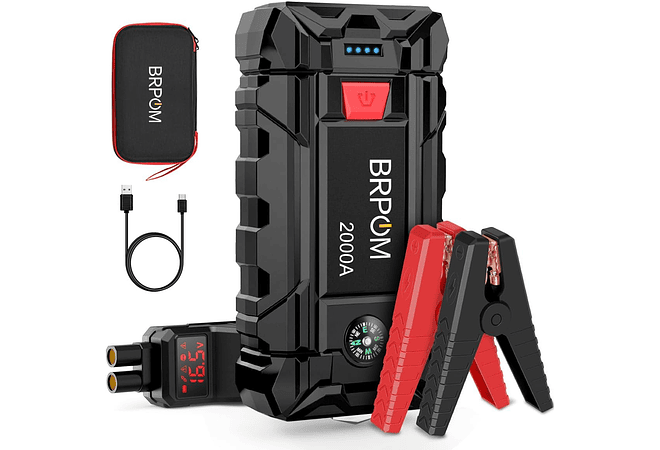 IMP0084- Iniciante de arranque de emergência para carro/motoBRPOM 2000 A, 21800 mAh, (motores de até 8,0 l, gás ou 6,5 l, diesel), lanterna LED, porta USB para smartphone (2000 A)