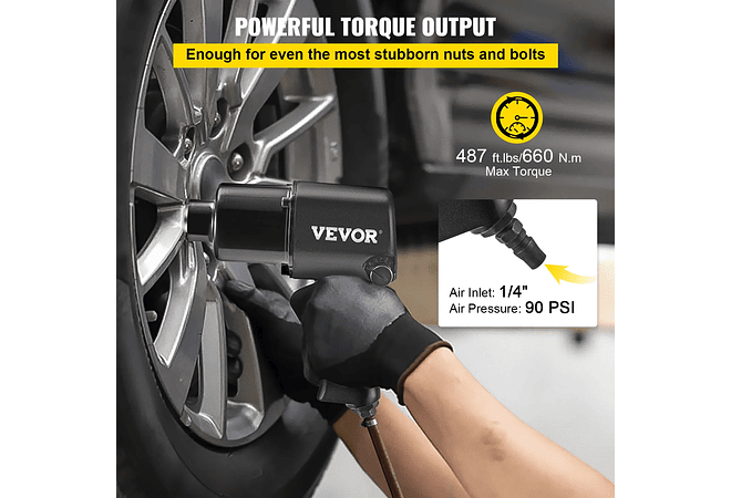 IMP0086- 1/2in chave de impacto pneumática chave inglesa torque 660n. m chave de chave de automóvel profissional pneu porca mangas reparação ferramenta oficina- VEVOR