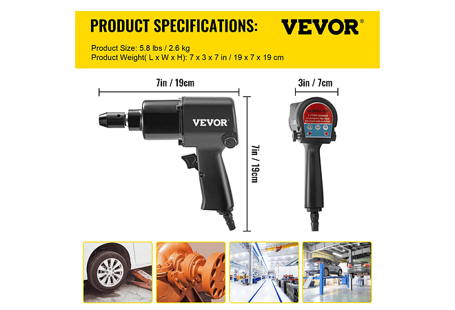 IMP0086- 1/2in chave de impacto pneumática chave inglesa torque 660n. m chave de chave de automóvel profissional pneu porca mangas reparação ferramenta oficina- VEVOR