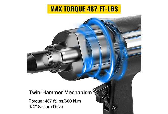 IMP0086- 1/2in chave de impacto pneumática chave inglesa torque 660n. m chave de chave de automóvel profissional pneu porca mangas reparação ferramenta oficina- VEVOR