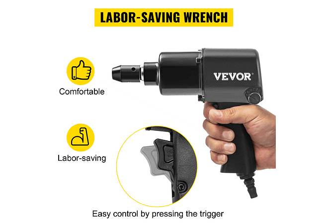 IMP0086- 1/2in chave de impacto pneumática chave inglesa torque 660n. m chave de chave de automóvel profissional pneu porca mangas reparação ferramenta oficina- VEVOR