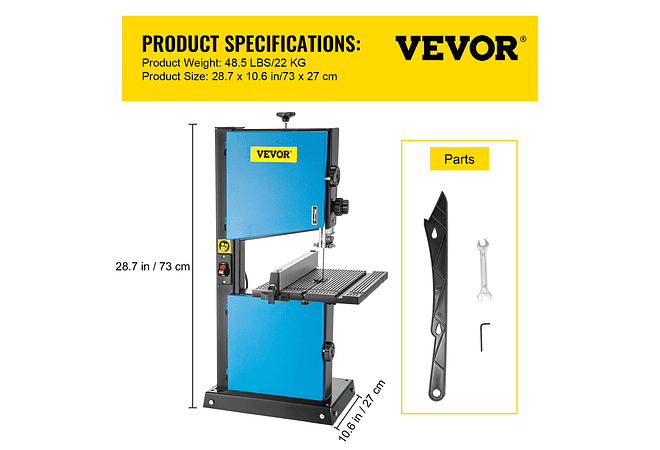 IMP0087- Vevor Serra de fita com porta de serragem 9 Polegada, corte máximo 45 ° tilt benchtop cabo serra de fita 300w mesa madeira 