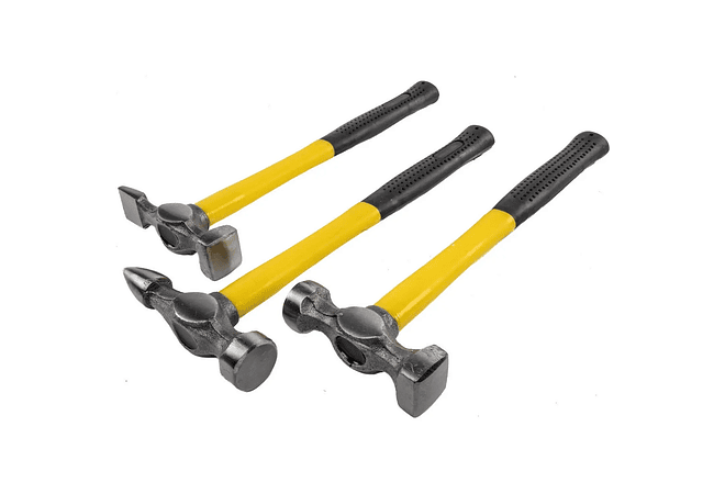 IMP0090- KIT conjunto de tases e martelos chapista com alça de fibra para carroceria (7 peças) 