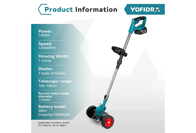 IMP0092- Corta Relvas Elétrico , Makita 18V Bateria, 12000RPM - Yofidra 