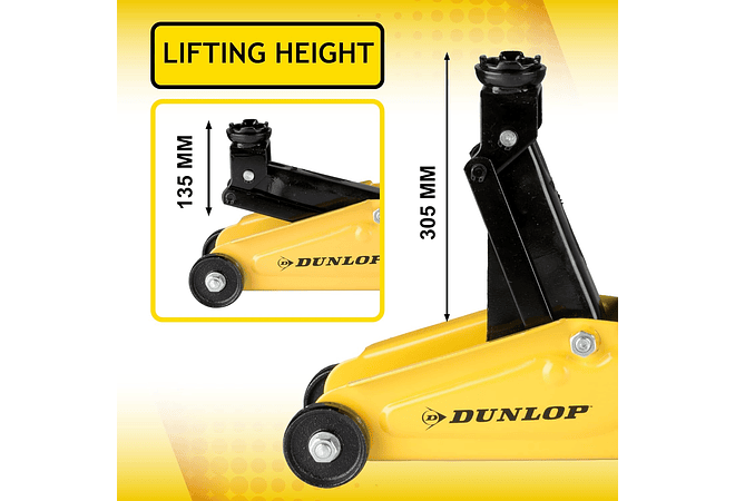 IMP0093- Dunlop Gato hidráulico para automóvel - capacidade de 2 toneladas, faixa de elevação de 135 - 305 mm