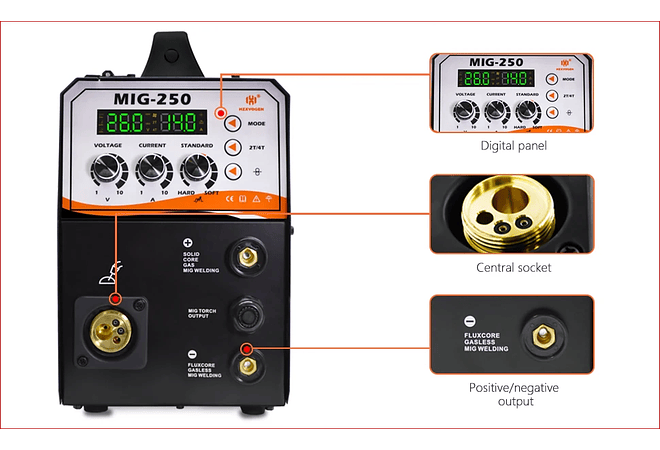 IMP0096- Máquina De Solda MIG, Semi-Automática, Solda De Argônio, 4 em 1, Tig, Mig, Mini Inversor De Solda, MIG-250, 160, 
