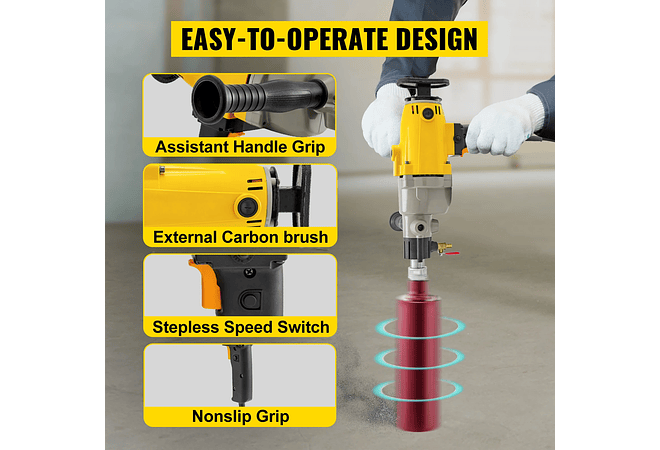 IMP0109- Vevor Broca de diamante de perfuração 1880w 2180w handheld diamante núcleo broca equipamento concreto 110mm 130mm 160mm 180mm molhado/seco 