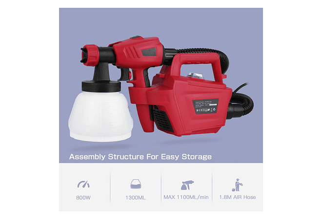 IMP0111- Meterk 800w pistola elétrica 1300ml grande capacidade de alta potência pulverizador da pintura 3 tamanhos do bocal ferramentas elétricas ajustáveis