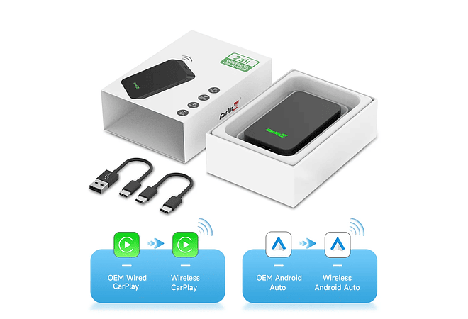 IMP0131- Adaptador Auto Android Sem Fio CarlinKit, Apple CarPlay, Ai Box, Dongle USB, Audi, VW, Benz, Kia, Honda, Toyota, Ford, 5.0, 4.0