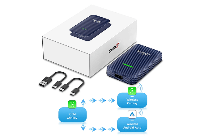 IMP0131- Adaptador Auto Android Sem Fio CarlinKit, Apple CarPlay, Ai Box, Dongle USB, Audi, VW, Benz, Kia, Honda, Toyota, Ford, 5.0, 4.0