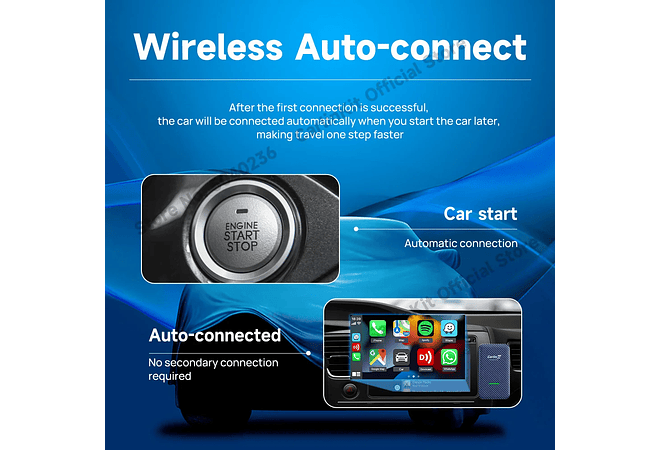 IMP0131- Adaptador Auto Android Sem Fio CarlinKit, Apple CarPlay, Ai Box, Dongle USB, Audi, VW, Benz, Kia, Honda, Toyota, Ford, 5.0, 4.0