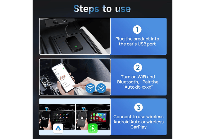 IMP0131- Adaptador Auto Android Sem Fio CarlinKit, Apple CarPlay, Ai Box, Dongle USB, Audi, VW, Benz, Kia, Honda, Toyota, Ford, 5.0, 4.0