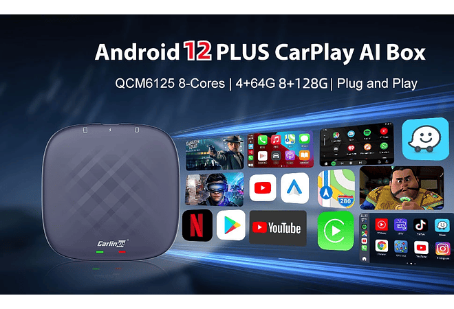 IMP0131- Adaptador Auto Android Sem Fio CarlinKit, Apple CarPlay, Ai Box, Dongle USB, Audi, VW, Benz, Kia, Honda, Toyota, Ford, 5.0, 4.0