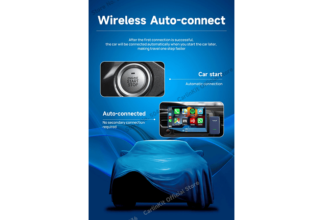 IMP0131- Adaptador Auto Android Sem Fio CarlinKit, Apple CarPlay, Ai Box, Dongle USB, Audi, VW, Benz, Kia, Honda, Toyota, Ford, 5.0, 4.0