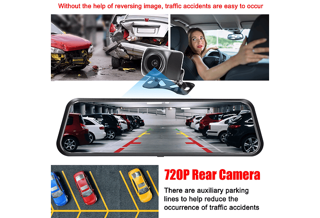IMP0142- Dual Dash Cam para carro, visão frontal e traseira, câmera DVR, gravador de condução de vídeo, 170 ° Wide Angle, visão noturna, G-Sensor, 9.66 in Touchscreen, 1080P