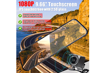 IMP0142- Dual Dash Cam para carro, visão frontal e traseira, câmera DVR, gravador de condução de vídeo, 170 ° Wide Angle, visão noturna, G-Sensor, 9.66 in Touchscreen, 1080P