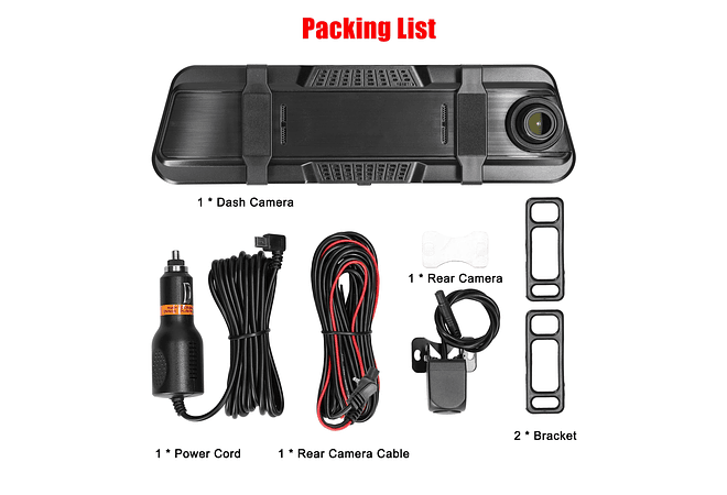 IMP0142- Dual Dash Cam para carro, visão frontal e traseira, câmera DVR, gravador de condução de vídeo, 170 ° Wide Angle, visão noturna, G-Sensor, 9.66 in Touchscreen, 1080P