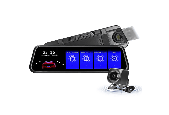 IMP0142- Dual Dash Cam para carro, visão frontal e traseira, câmera DVR, gravador de condução de vídeo, 170 ° Wide Angle, visão noturna, G-Sensor, 9.66 in Touchscreen, 1080P