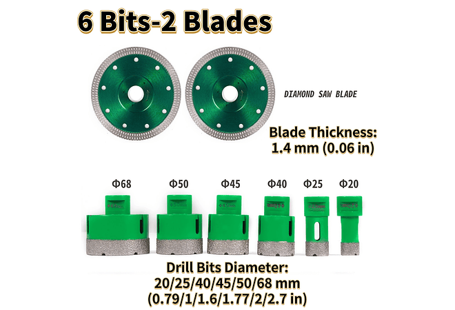 IMP0151- Vevor diamante perfuração núcleo bit m14 thread cerâmica telha buraco viu broca conjunto com caso para perfuração em granito mármore porcelana