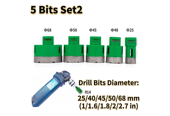 IMP0151- Vevor diamante perfuração núcleo bit m14 thread cerâmica telha buraco viu broca conjunto com caso para perfuração em granito mármore porcelana