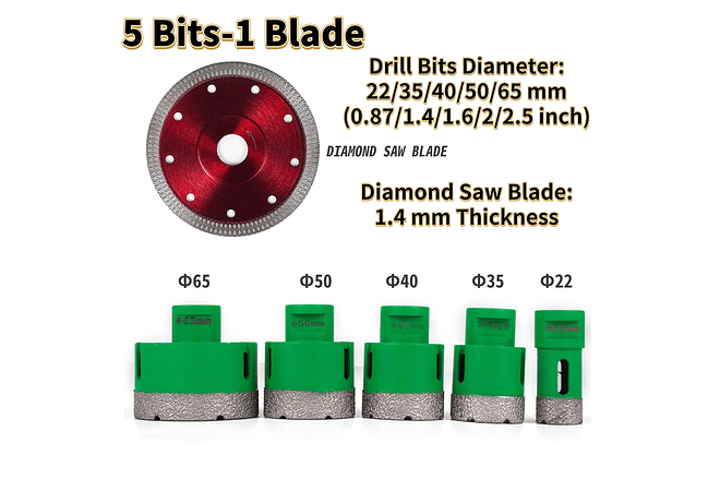 IMP0151- Vevor diamante perfuração núcleo bit m14 thread cerâmica telha buraco viu broca conjunto com caso para perfuração em granito mármore porcelana