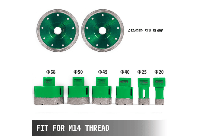 IMP0151- Vevor diamante perfuração núcleo bit m14 thread cerâmica telha buraco viu broca conjunto com caso para perfuração em granito mármore porcelana