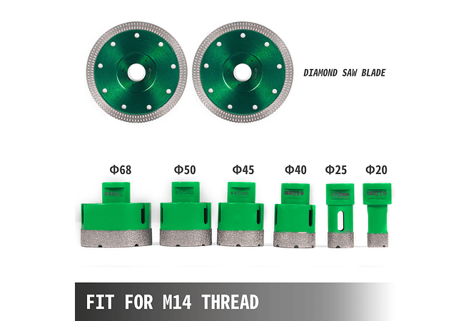 IMP0151- Vevor diamante perfuração núcleo bit m14 thread cerâmica telha buraco viu broca conjunto com caso para perfuração em granito mármore porcelana