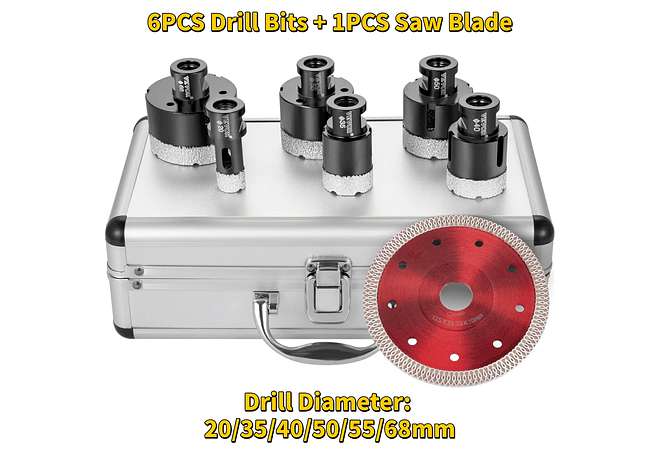 IMP0152- Kit de brocas de diamante com lâmina de corte seco/molhado 5/8 ;rosca universal para a telha de perfuração, granito, mármore, porcelana- Vevor 