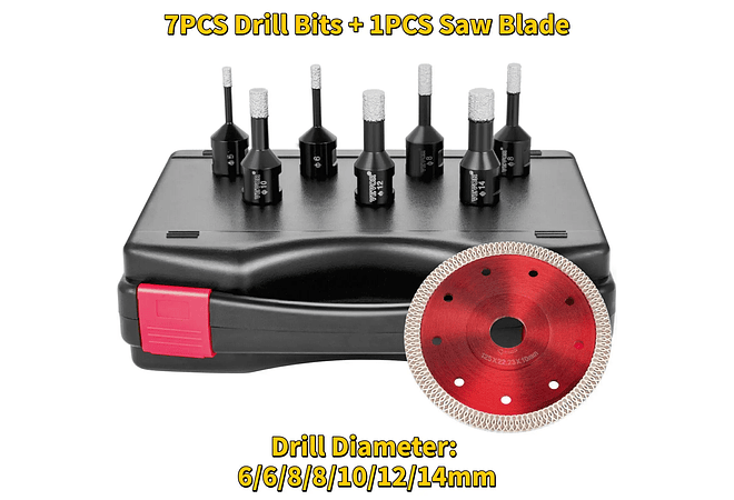 IMP0152- Kit de brocas de diamante com lâmina de corte seco/molhado 5/8 ;rosca universal para a telha de perfuração, granito, mármore, porcelana- Vevor 