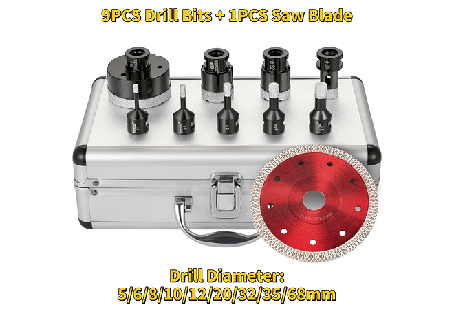 IMP0152- Kit de brocas de diamante com lâmina de corte seco/molhado 5/8 ;rosca universal para a telha de perfuração, granito, mármore, porcelana- Vevor 