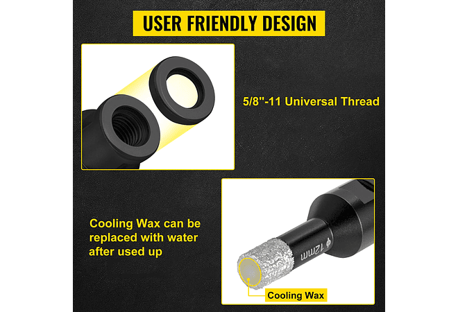 IMP0152- Kit de brocas de diamante com lâmina de corte seco/molhado 5/8 ;rosca universal para a telha de perfuração, granito, mármore, porcelana- Vevor 