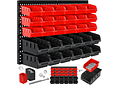 IMP0162- Prateleira de parede para caixas empilháveis, Contentores de arrumação de caixas de 32 peças, prateleira de rampa, preto/vermelho- Masko