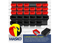 IMP0162- Prateleira de parede para caixas empilháveis, Contentores de arrumação de caixas de 32 peças, prateleira de rampa, preto/vermelho- Masko