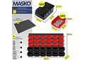 IMP0162- Prateleira de parede para caixas empilháveis, Contentores de arrumação de caixas de 32 peças, prateleira de rampa, preto/vermelho- Masko