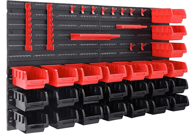 IMP0164- Estante para ferramentas de parede Deuba 190x54 28 caixas empilháveis 4 painéis expansíveis com acessórios 97 peças