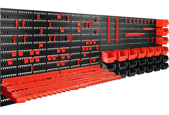 IMP0164- Estante para ferramentas de parede Deuba 190x54 28 caixas empilháveis 4 painéis expansíveis com acessórios 97 peças