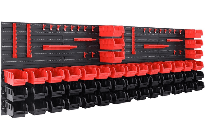 IMP0164- Estante para ferramentas de parede Deuba 190x54 28 caixas empilháveis 4 painéis expansíveis com acessórios 97 peças