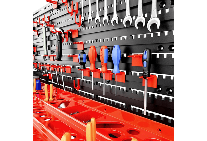 IMP0164- Estante para ferramentas de parede Deuba 190x54 28 caixas empilháveis 4 painéis expansíveis com acessórios 97 peças