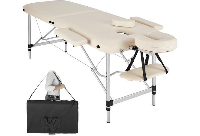 IMP0166- Mesa de massagem portátil em alumínio 2 zonas + bolsa (Bege)- TecTake