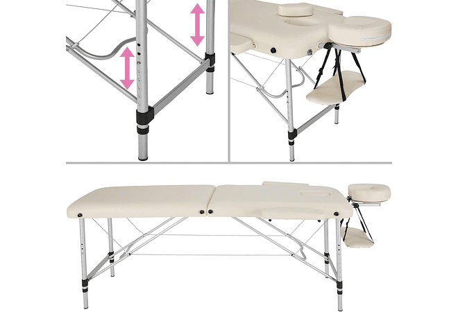 IMP0166- Mesa de massagem portátil em alumínio 2 zonas + bolsa (Bege)- TecTake