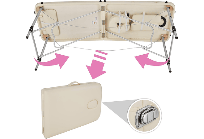 IMP0166- Mesa de massagem portátil em alumínio 2 zonas + bolsa (Bege)- TecTake