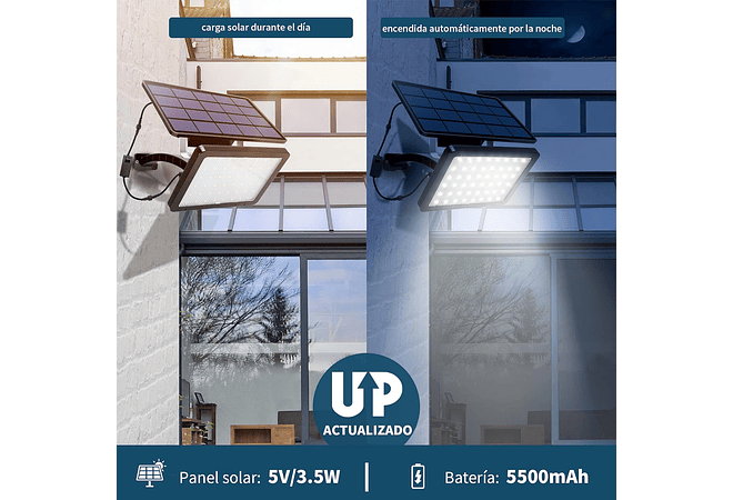 IMP0167- Luz solar para exterior a painel solar, projetor LED com ângulo ajustável de 180°, com bateria de 5500 mAh, à prova de água 