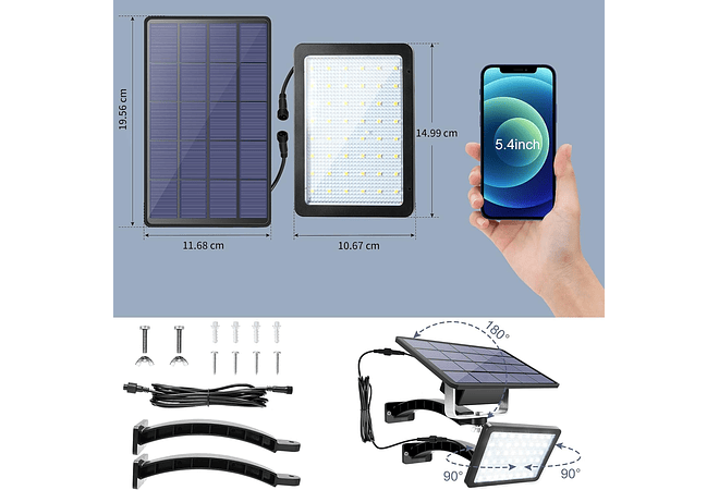 IMP0167- Luz solar para exterior a painel solar, projetor LED com ângulo ajustável de 180°, com bateria de 5500 mAh, à prova de água 