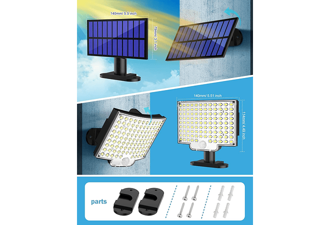 IMP0168- Luz solar para exterior, MPJ 106 LED, com detetor de movimento, IP65, à prova de água, luz de parede para jardim com cabo de extensão de 5 m