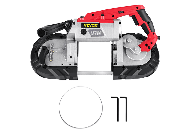 IMP0170- Serra de banda portátil sem fio, capacidade de corte, velocidade variável, motor 10Amp, corte profundo, metal, madeira, tubos, vergalhões- VEVOR