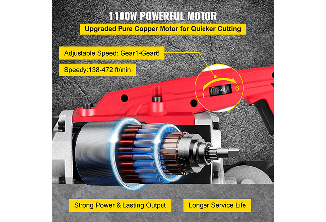 IMP0170- Serra de banda portátil sem fio, capacidade de corte, velocidade variável, motor 10Amp, corte profundo, metal, madeira, tubos, vergalhões- VEVOR